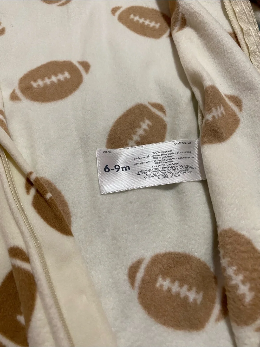 Carter's Cream & Brown Football Print Baby One-Piece